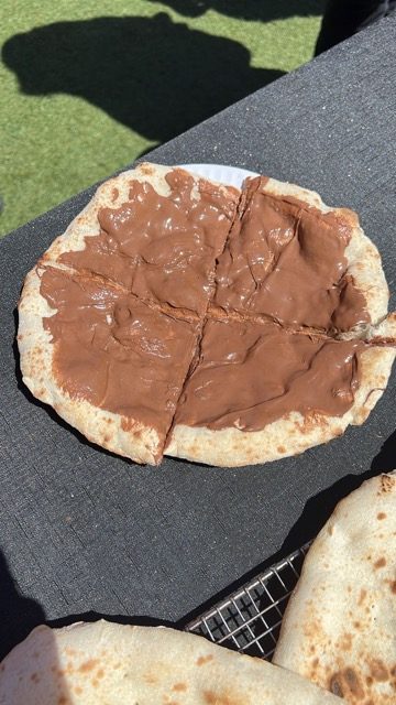 Nutella dessert pizza cut into slices